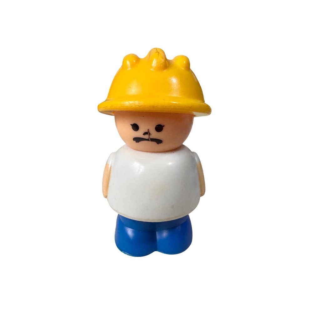 Vintage Fisher-Price Little People Construction‎ Worker Figure Yellow Hard Hat